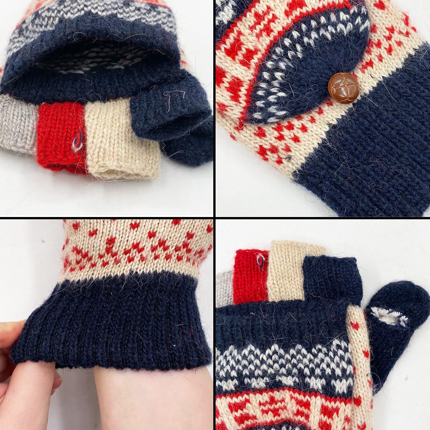 Winter Knitted Fingerless Gloves Thermal Insulation Warm Thickended Wool view 5