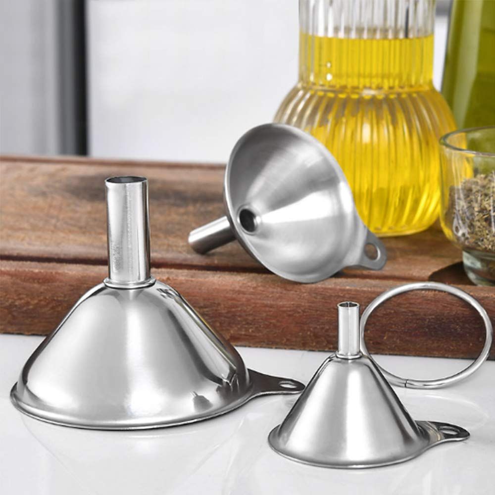 3PCS Kitchen Tools Stackable Multi Function Stainless Steel Funnel Filter view 3
