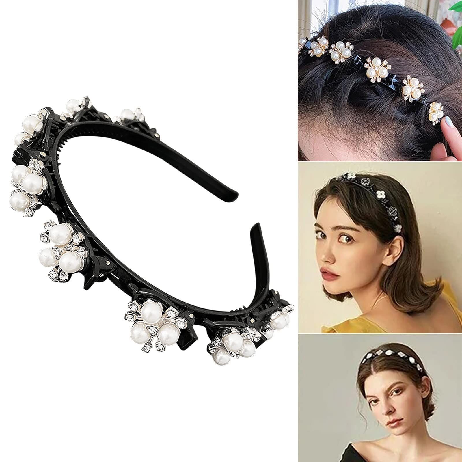 Fashion Pearl Hair Band Weave Bangs Hairstyle Clips Braided Headbands Hairpin view 2