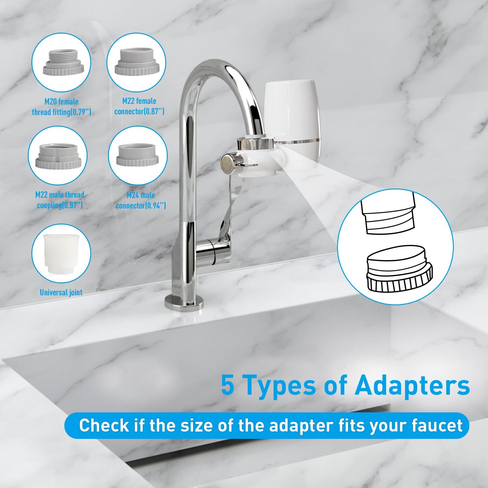 Faucet Filter, Water Filtration System, Faucet Filter for Kitchen Sink, tap view 2
