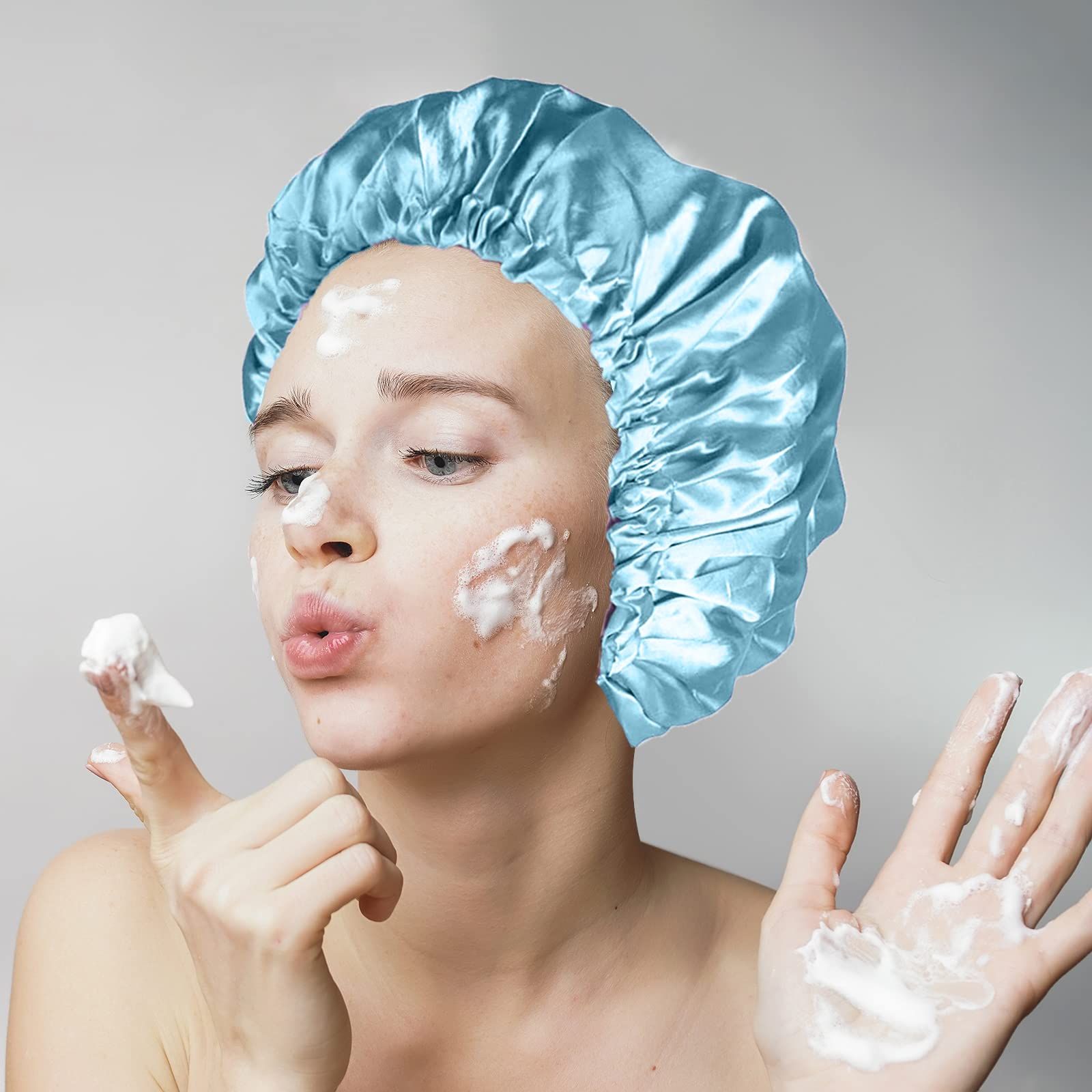 2 pcs Reusable Shower Caps For Women Waterproof Large Shower Cap view 5