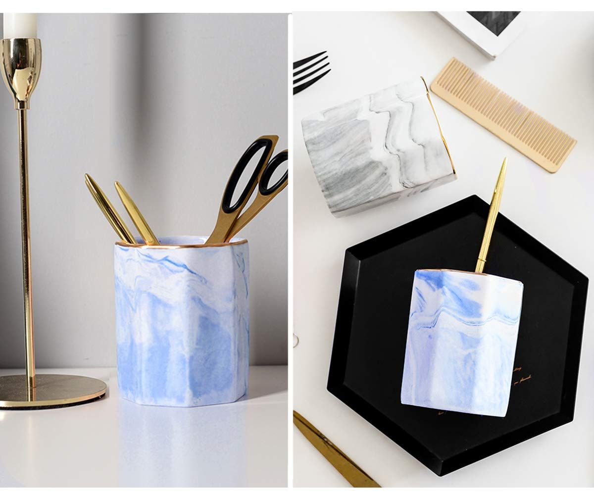 Pencil Holder Cup, Pen Organizer Stand for Desk Cute Marble Pattern Pen Cup view 2