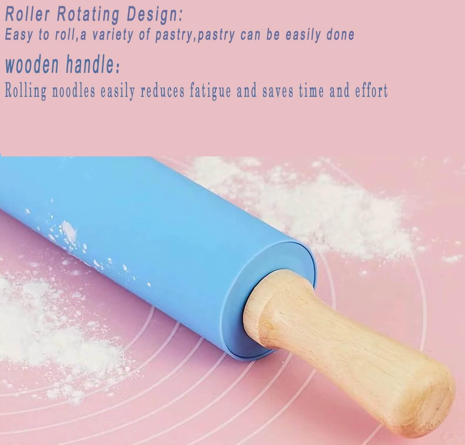 Rolling Pin For Baking,Non Stick Surface Silicone Rolling Pins With Wooden view 4
