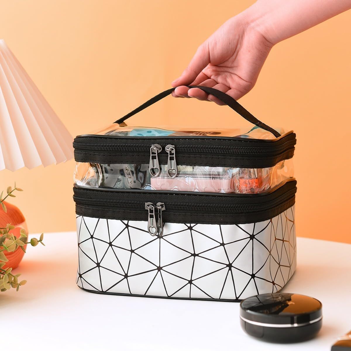 Clear Makeup Bag Large Double Layer Clear Makeup Pouch Waterproof with Handle view 3