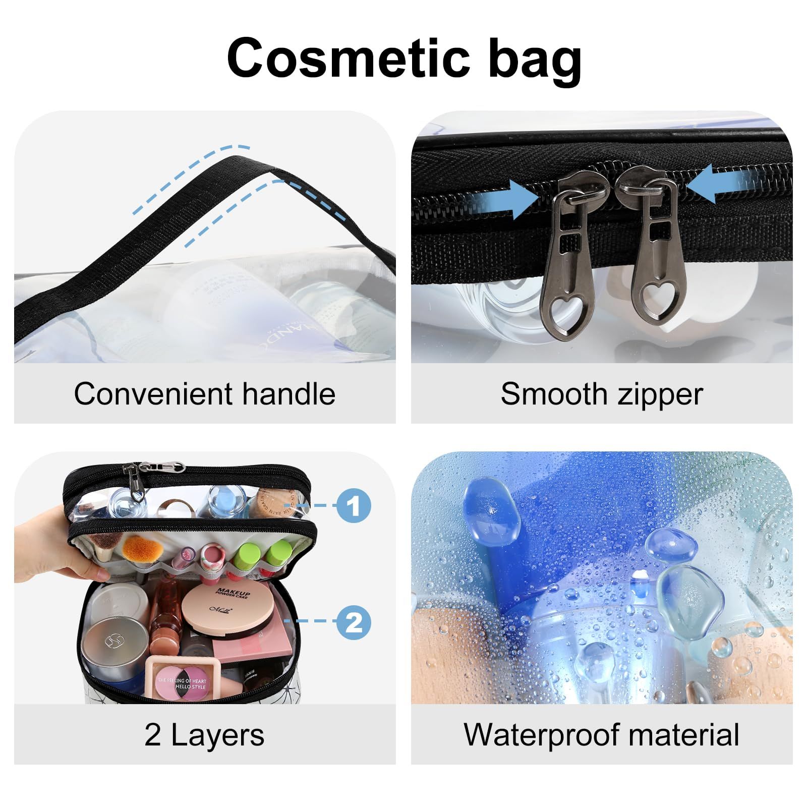 Clear Makeup Bag Large Double Layer Clear Makeup Pouch Waterproof with Handle view 5