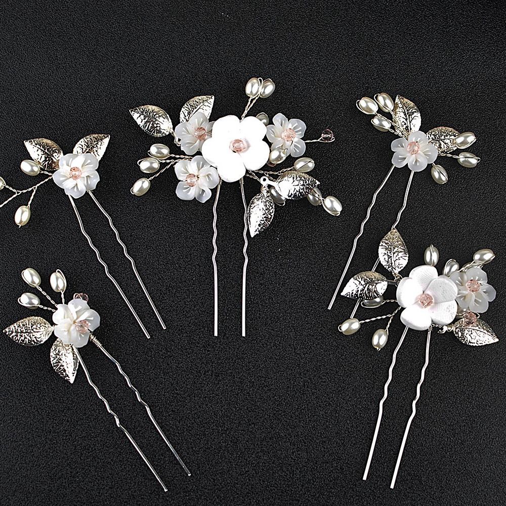 Flower Bride Wedding Hair Pins Silver Bridal Hair Pieces Pearl Hair view 2