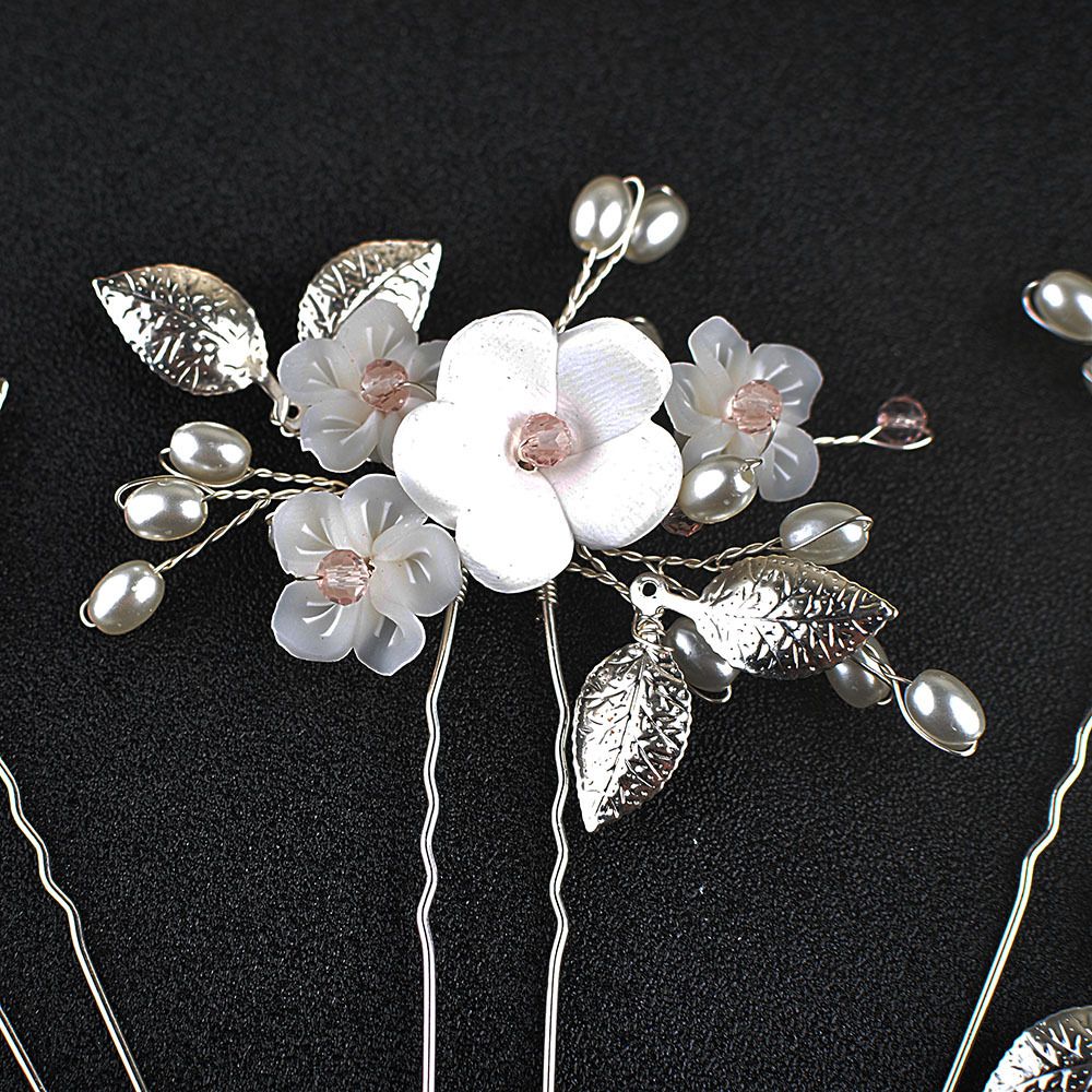 Flower Bride Wedding Hair Pins Silver Bridal Hair Pieces Pearl Hair view 4