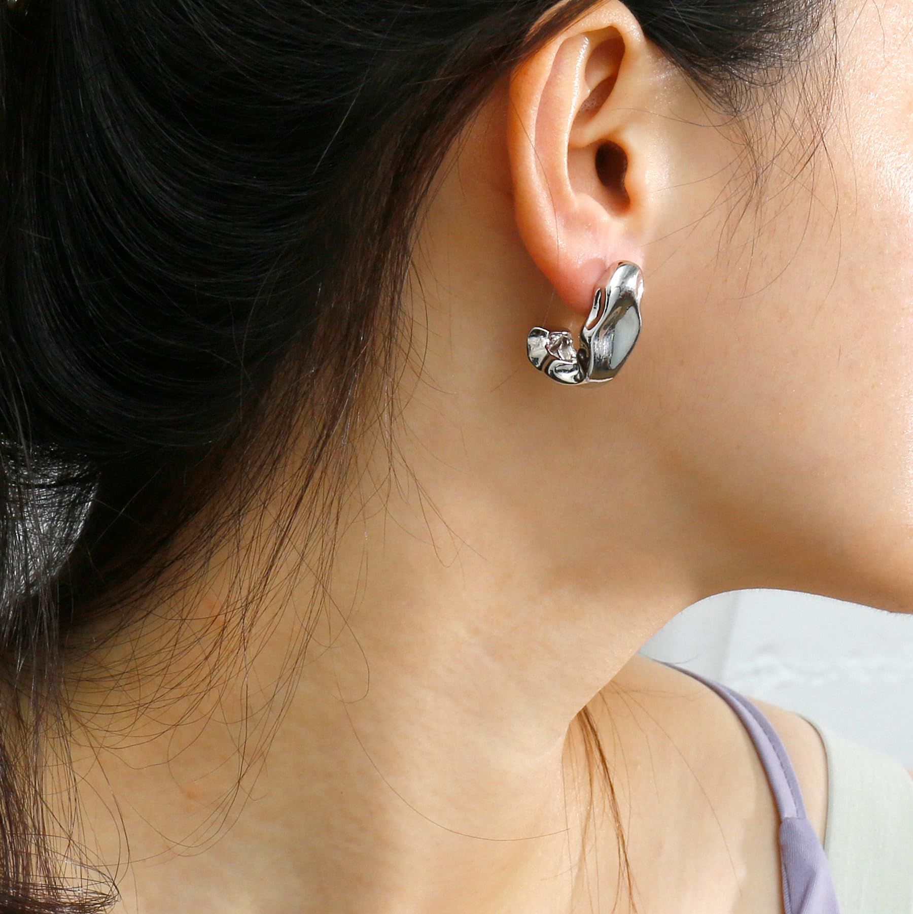 Earrings for Women Stainless Steel Gold Filled Lightweight Moon Hollow Open view 4