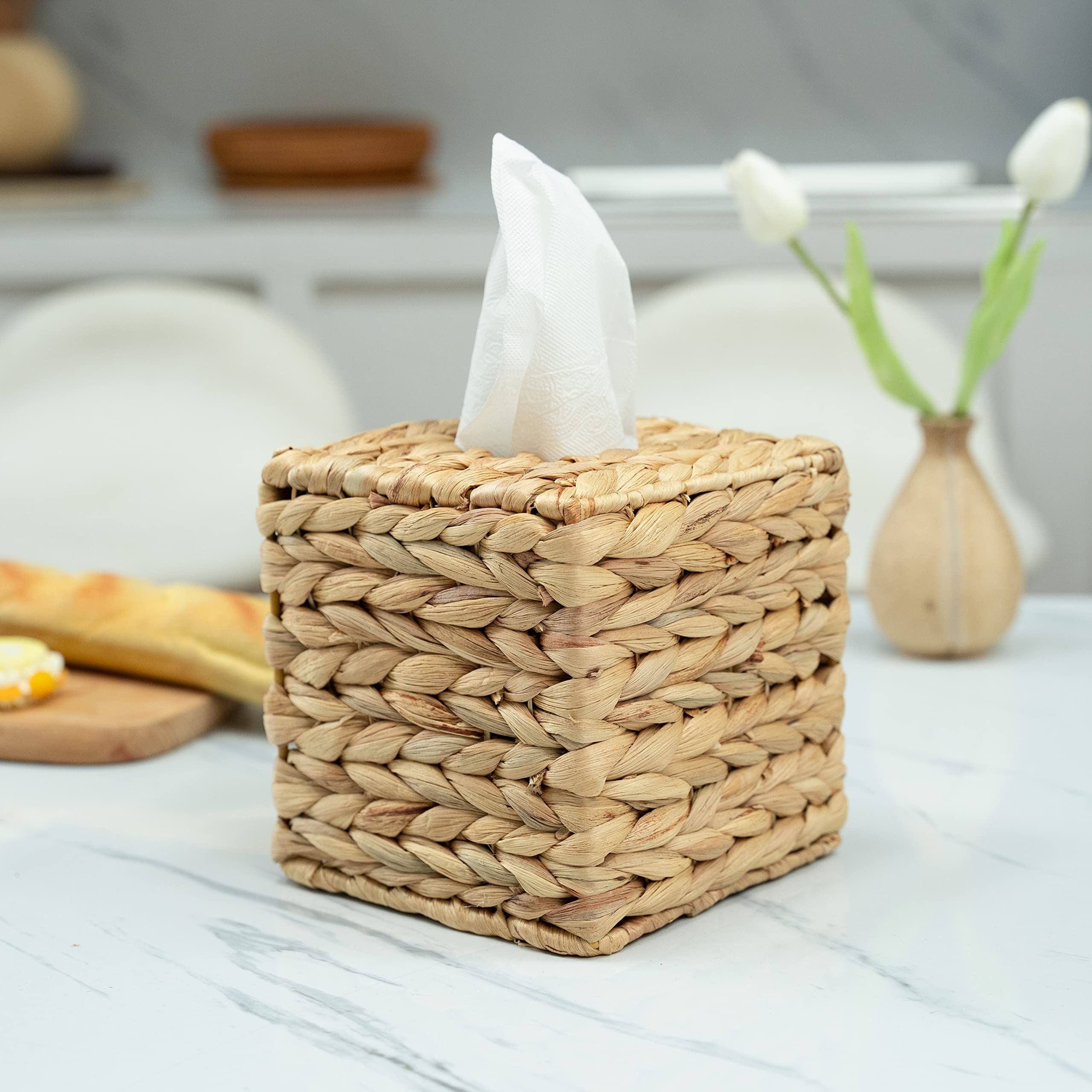 Tissue Box Holder - Tissue Box Cover Square- Wicker Tissues Cube Box Cover view 2
