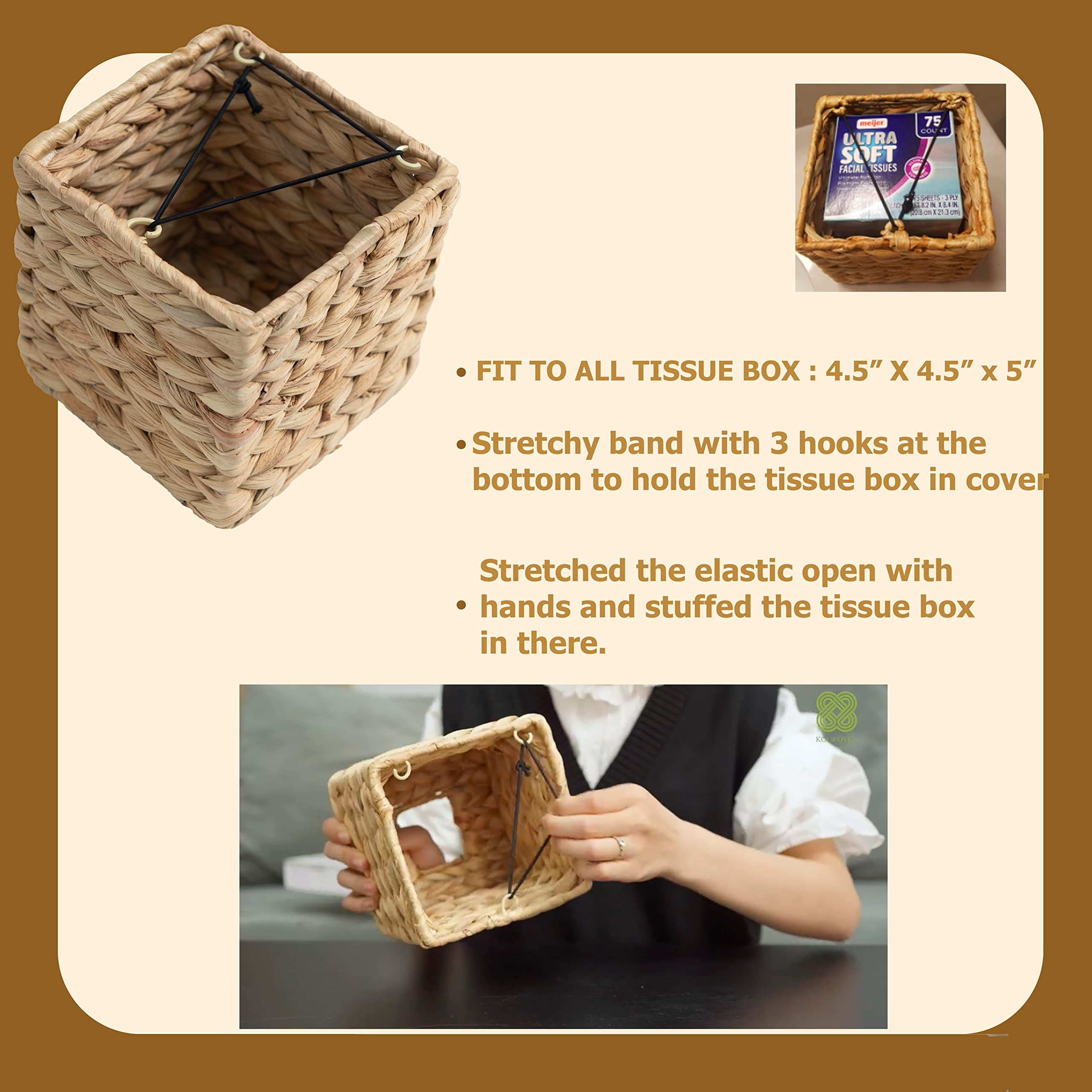 Tissue Box Holder - Tissue Box Cover Square- Wicker Tissues Cube Box Cover view 3