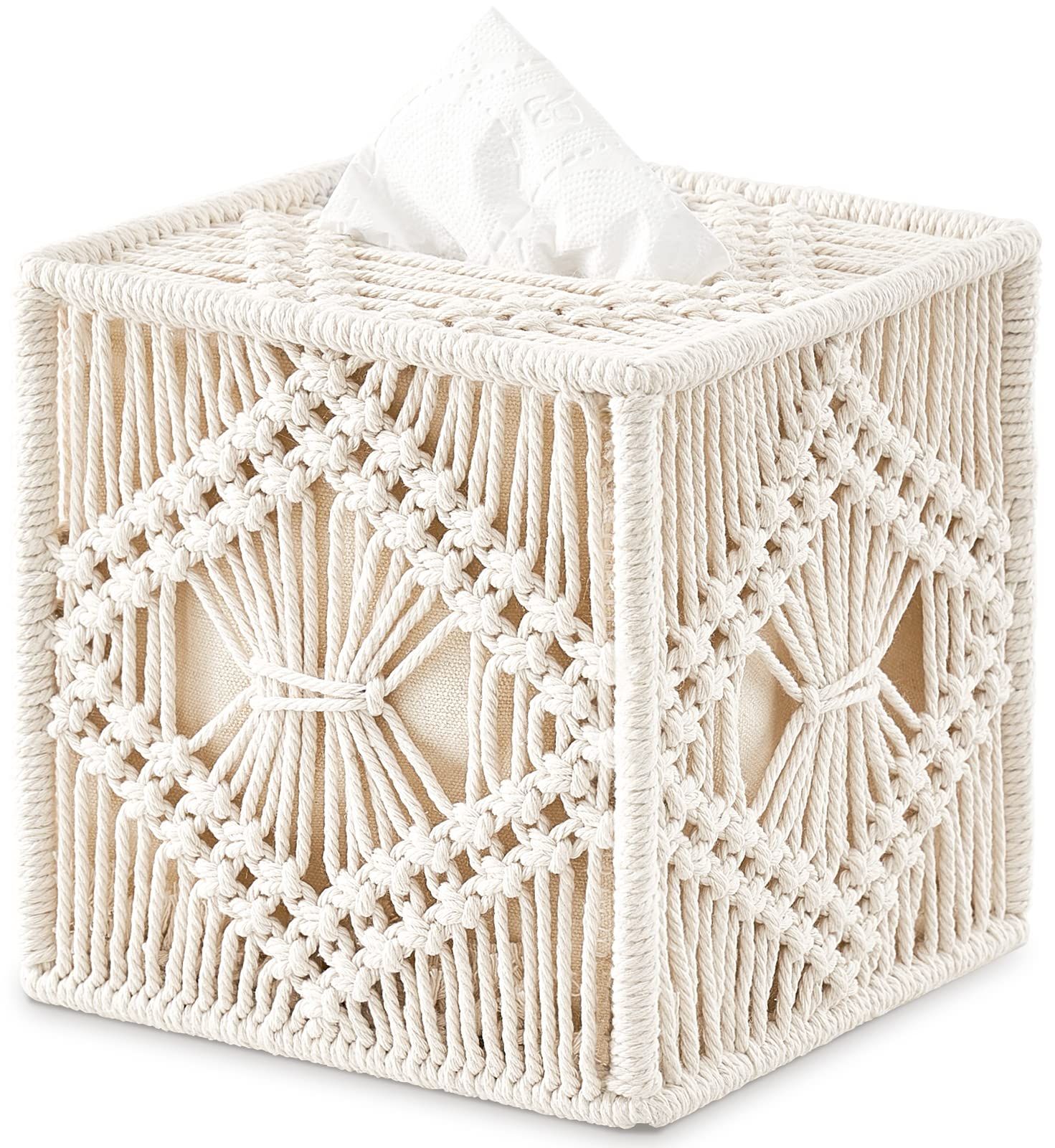 Square Open-Bottom Tissue Box Holder Boho Decor Tissue Organizer Bohemian