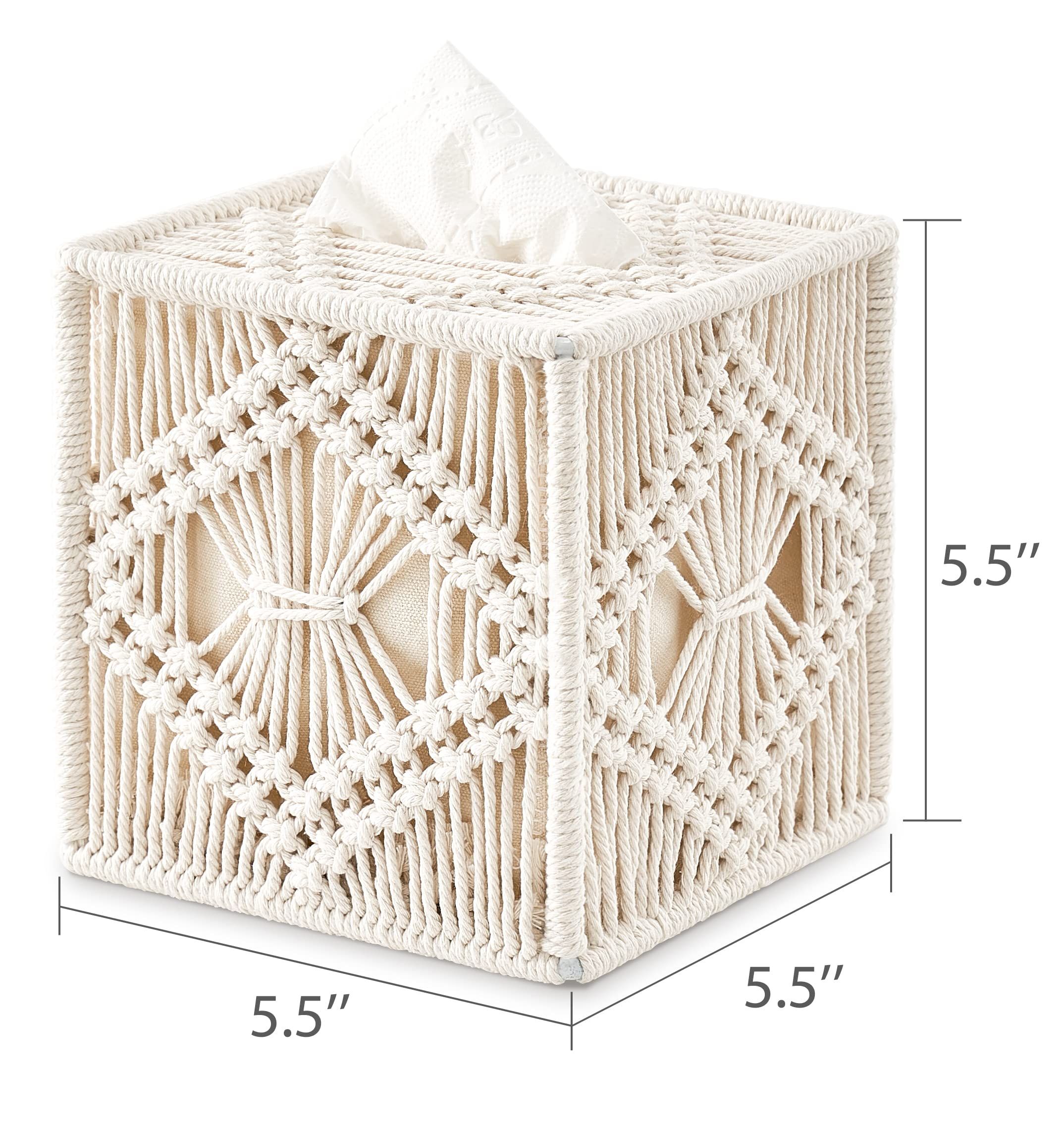 Square Open-Bottom Tissue Box Holder Boho Decor Tissue Organizer Bohemian view 5
