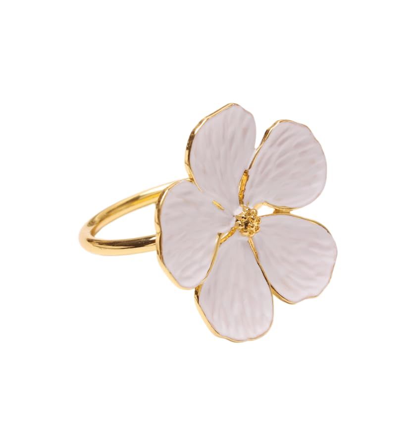 4 Pcs White Flower Napkin Rings Set
