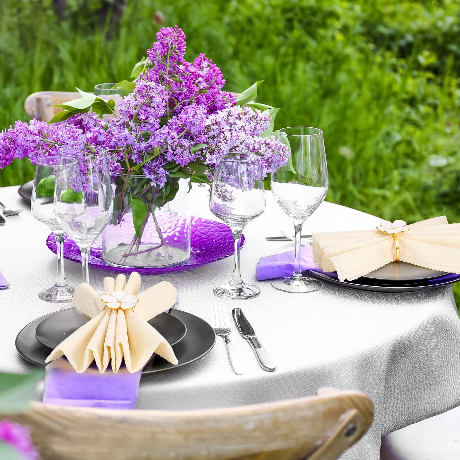 4 Pcs White Flower Napkin Rings Set view 4