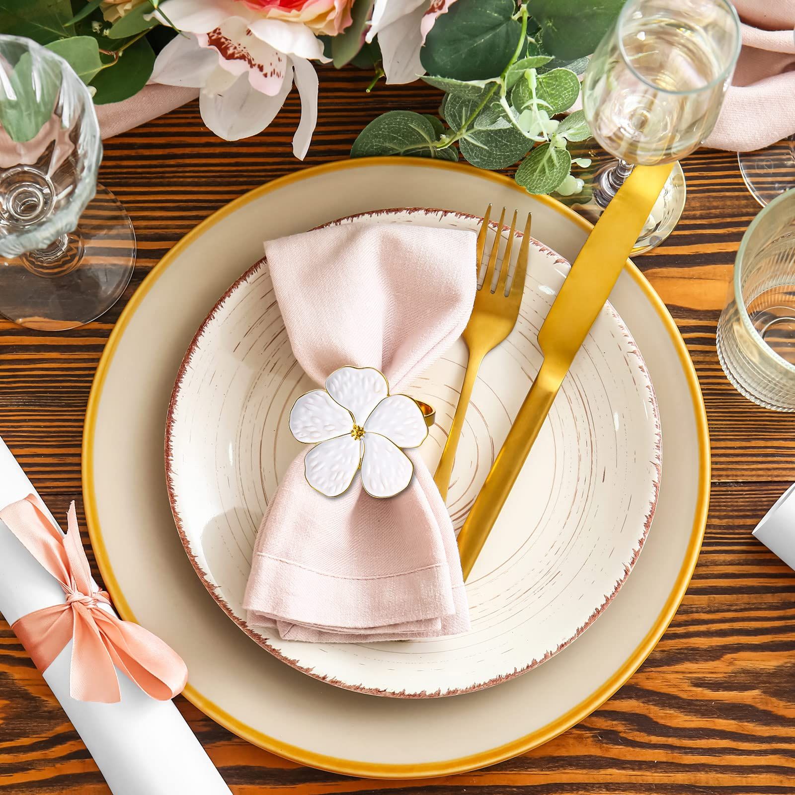 4 Pcs White Flower Napkin Rings Set view 5
