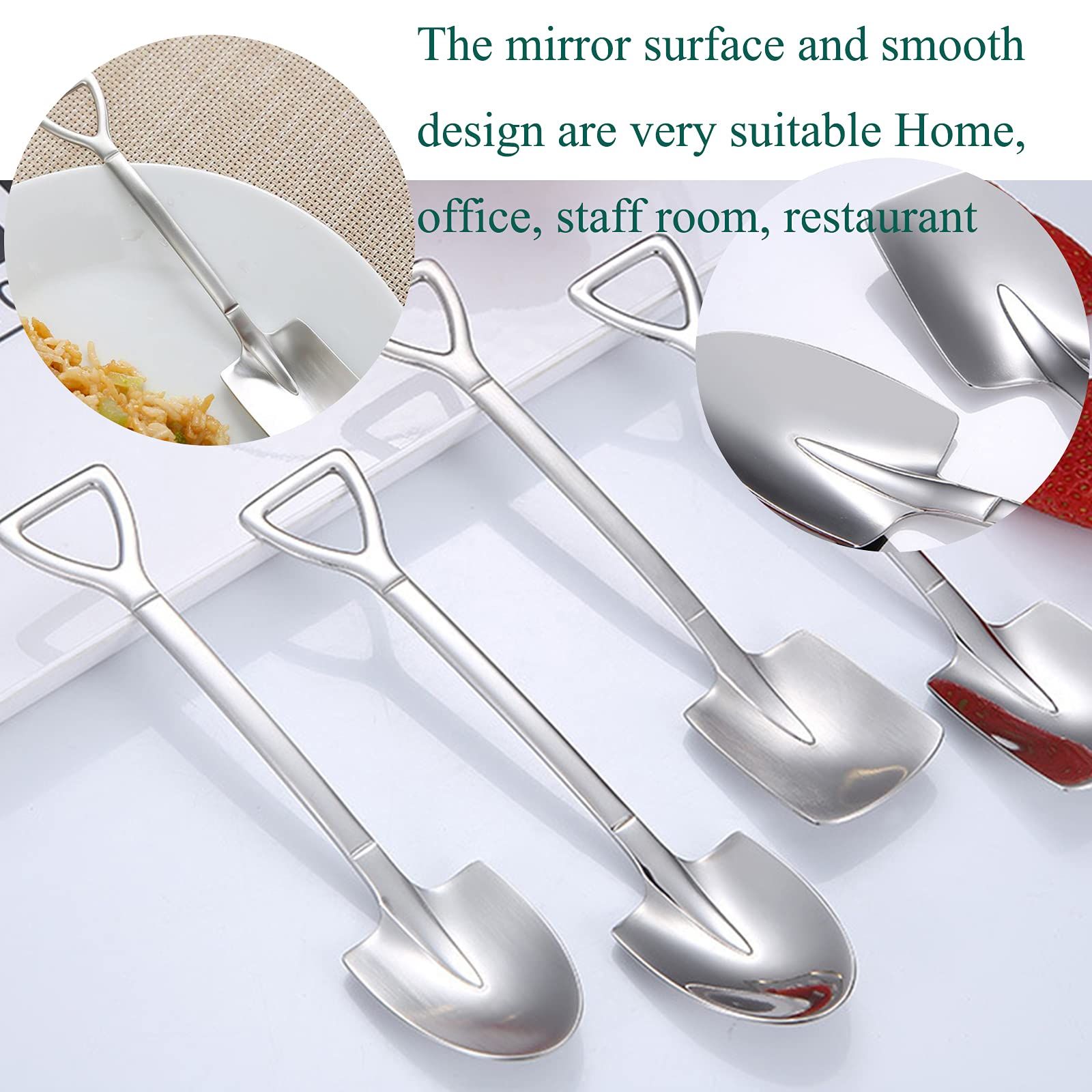 4 Pcs Stainless Steel Shovel Shape Spoon Pointed Spoon Coffee Tea Sugar view 3