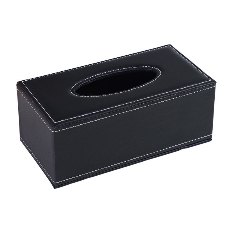 High-end Fashion PU Leather Tissue Box Holder Black with lid