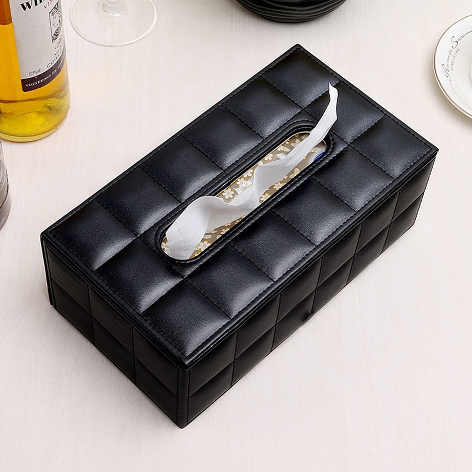 High-end Fashion PU Leather Tissue Box Holder Business Black view 4