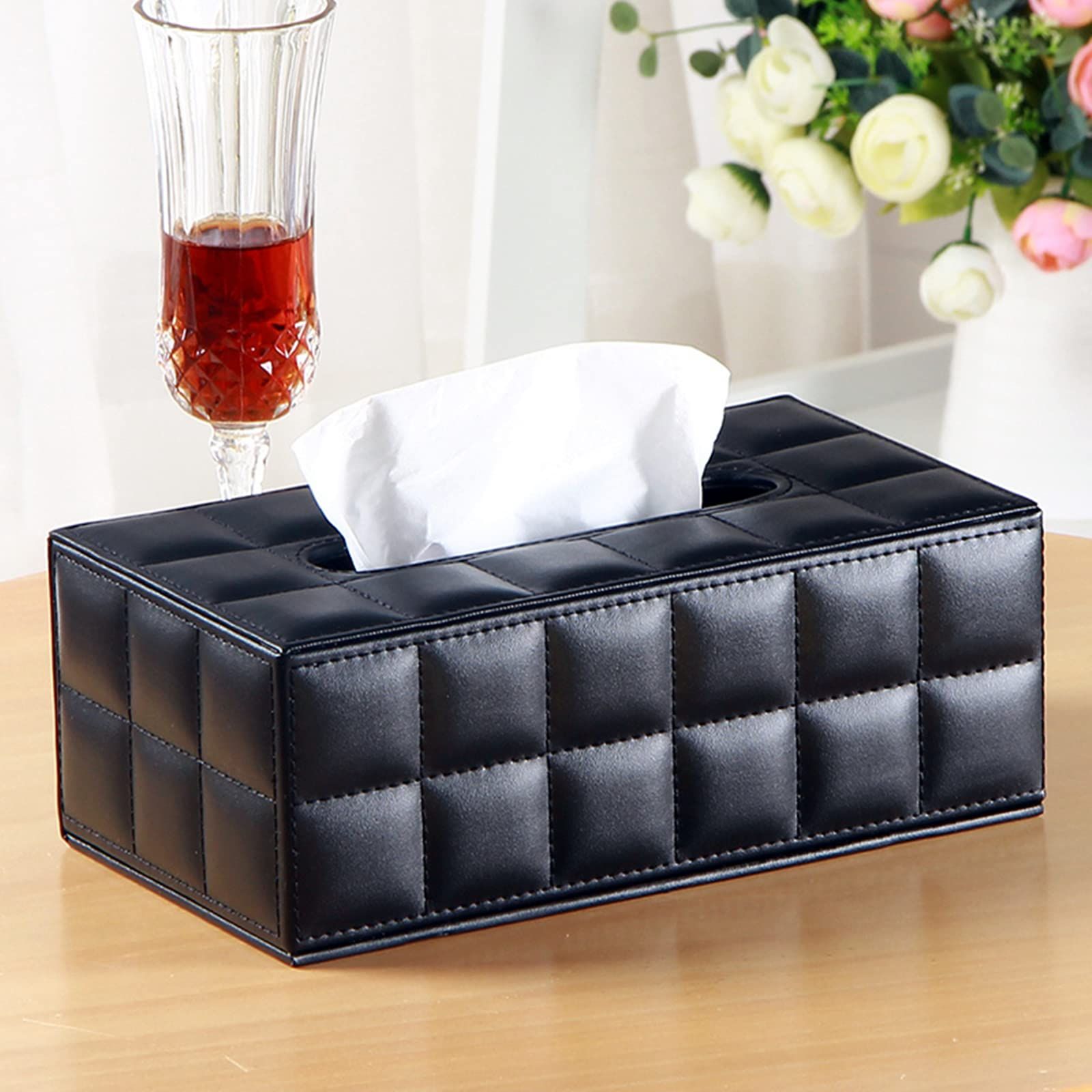 High-end Fashion PU Leather Tissue Box Holder Business Black view 5