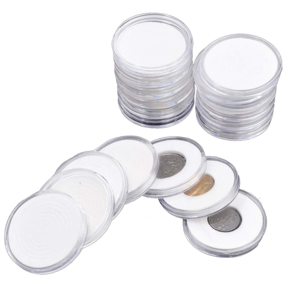 30 Pcs 30mm Coin Cases Capsules Holder Applied Clear Plastic Round Storage Box