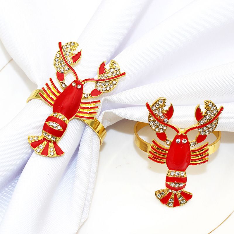 Styles Exquisite Bejeweled Red Lobster Cloisonné Brass Napkin Rings