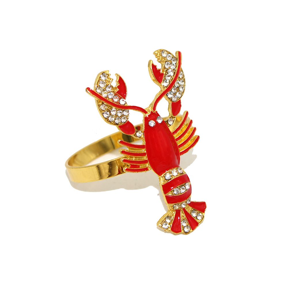 Styles Exquisite Bejeweled Red Lobster Cloisonné Brass Napkin Rings view 5