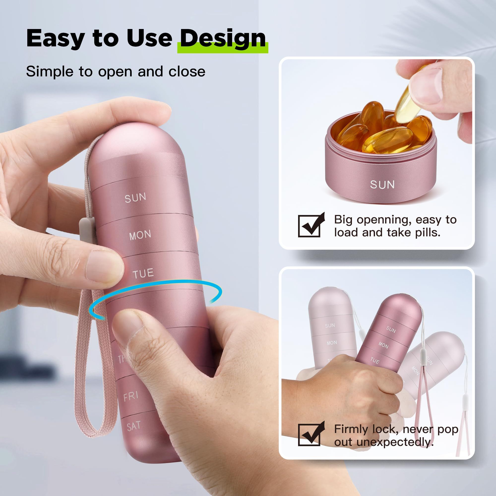 Metal Moisture Proof Weekly Pill Organizer Travel Hiking 7 Day Pill Box Case view 2