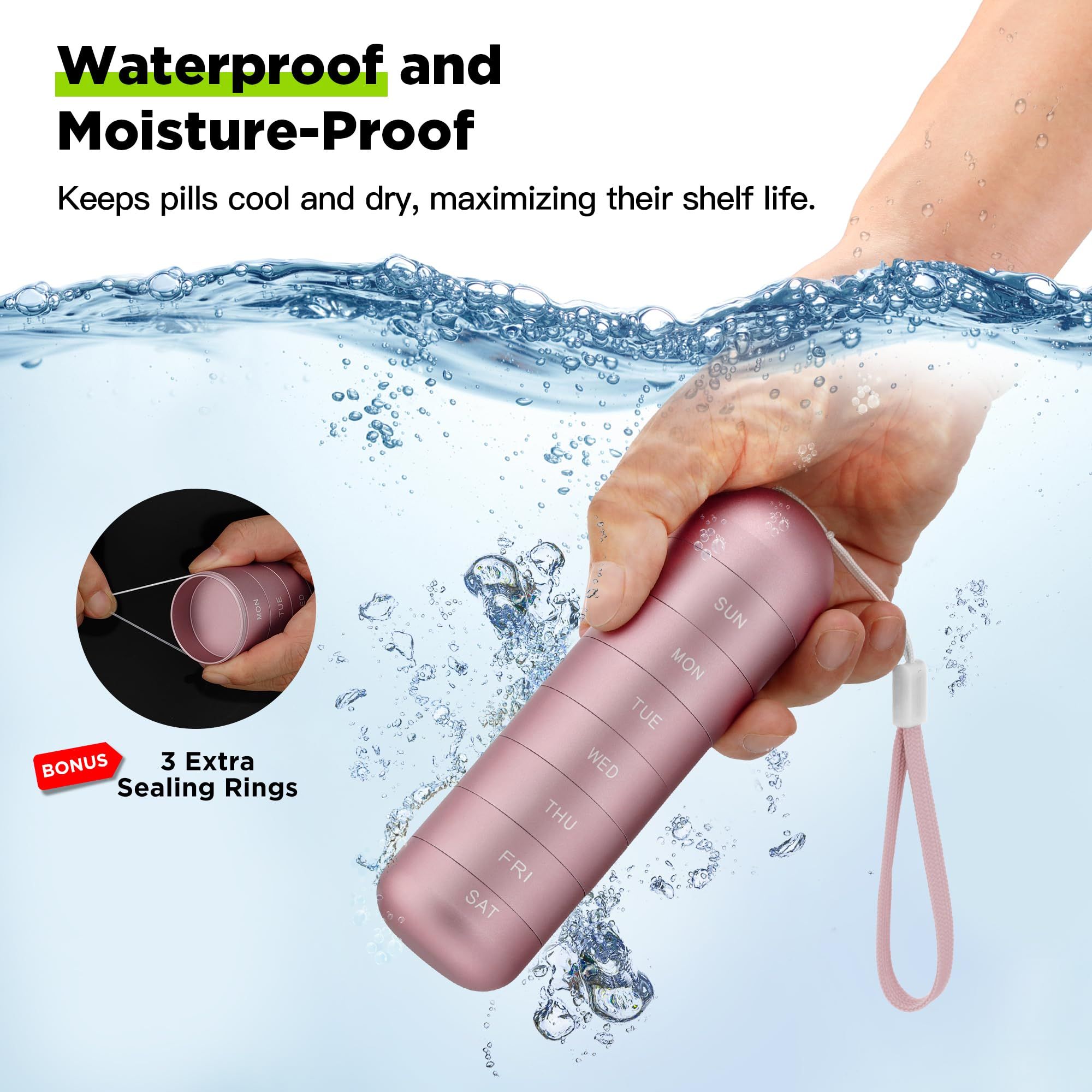 Metal Moisture Proof Weekly Pill Organizer Travel Hiking 7 Day Pill Box Case view 3