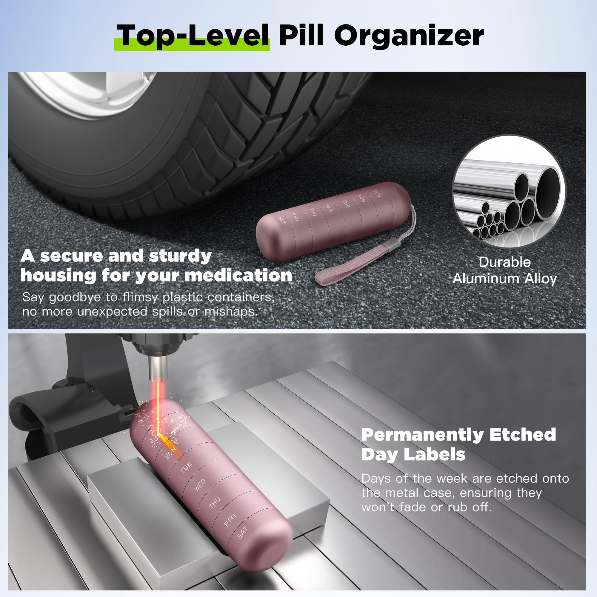 Metal Moisture Proof Weekly Pill Organizer Travel Hiking 7 Day Pill Box Case view 4