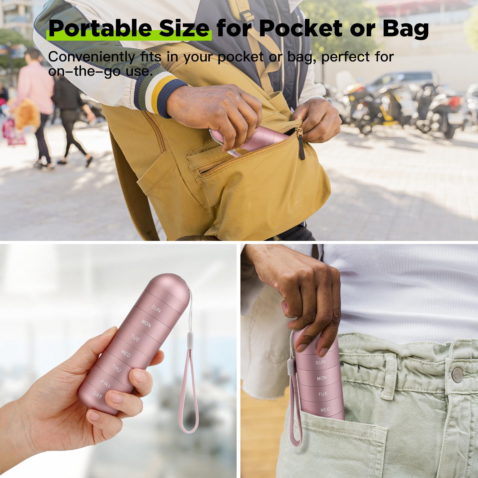 Metal Moisture Proof Weekly Pill Organizer Travel Hiking 7 Day Pill Box Case view 5