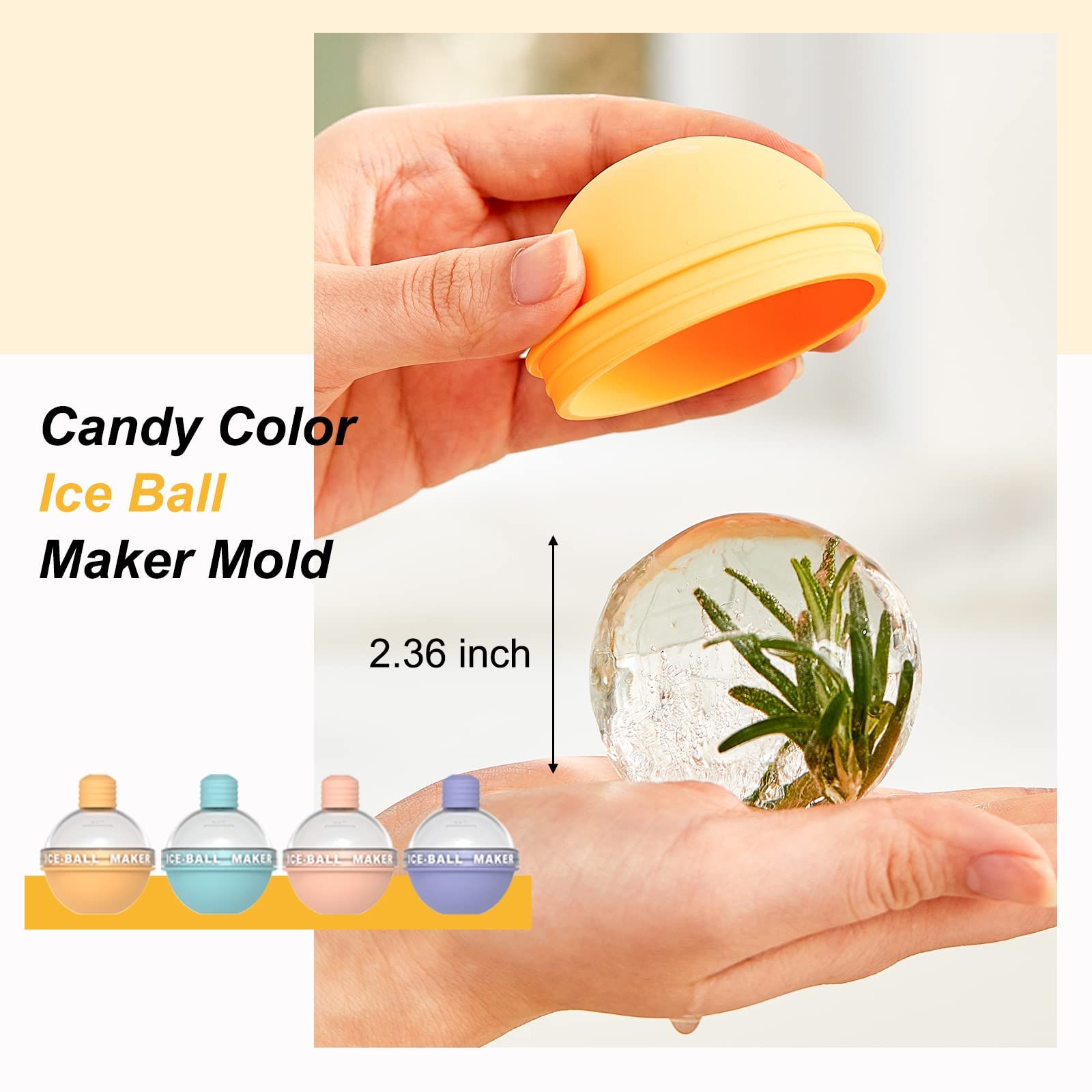 4 Pack Ice Ball Maker, Whiskey Ice Mold, Silicone Ice Cube Tray, 2.5 Inches view 2
