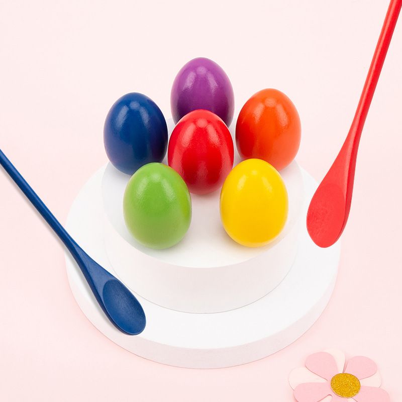 Egg Spoon Race Game Set, Wooden Egg Balance Game Relay Race Games for Kids view 3