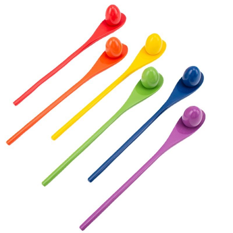 Egg Spoon Race Game Set, Wooden Egg Balance Game Relay Race Games for Kids view 4