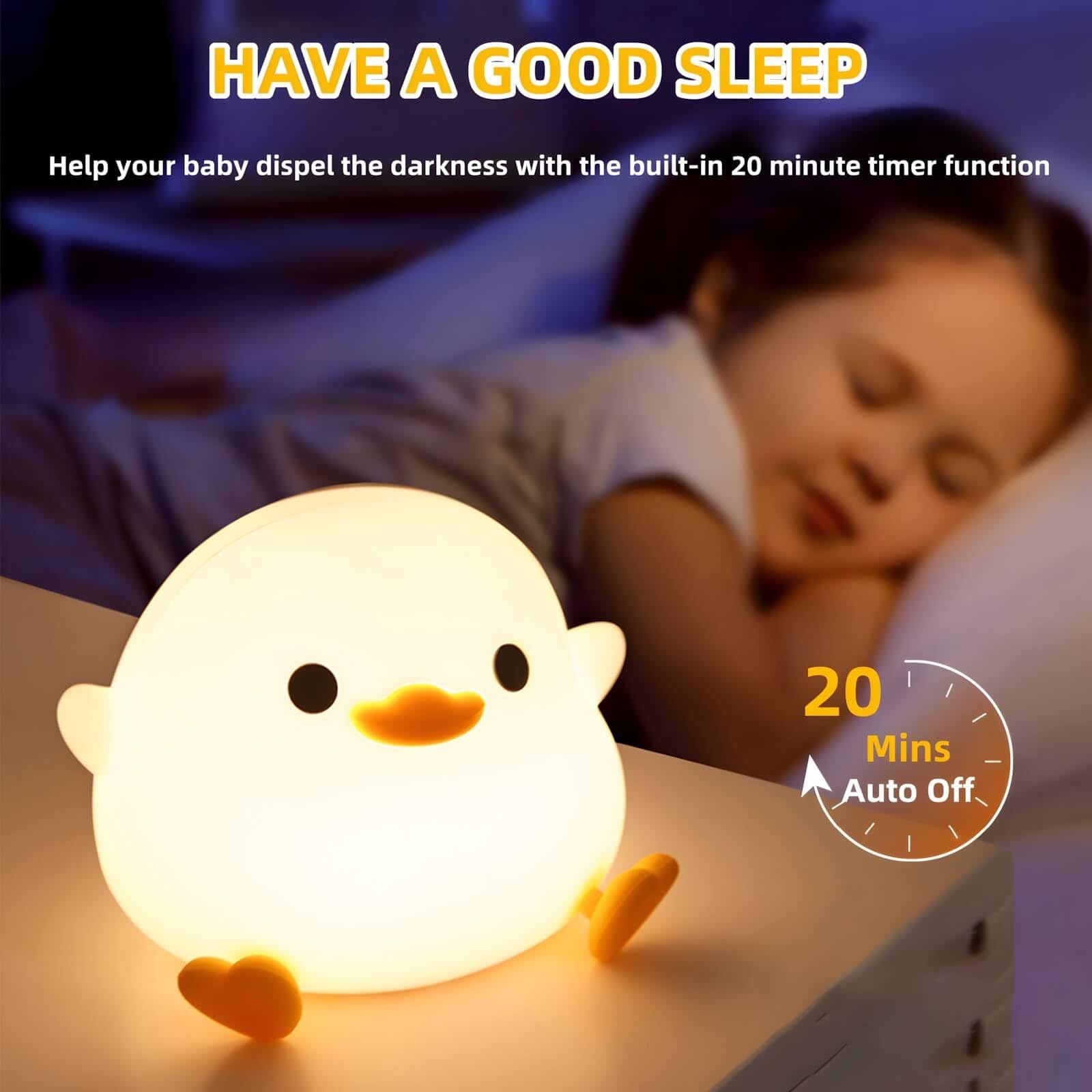 Cute Duck Lamp, Rechargeable Dimmable Nightlight, Silicone LED Bedside Lamp view 4