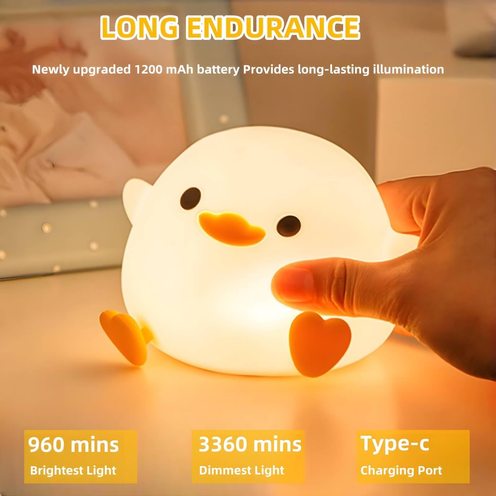 Cute Duck Lamp, Rechargeable Dimmable Nightlight, Silicone LED Bedside Lamp view 5