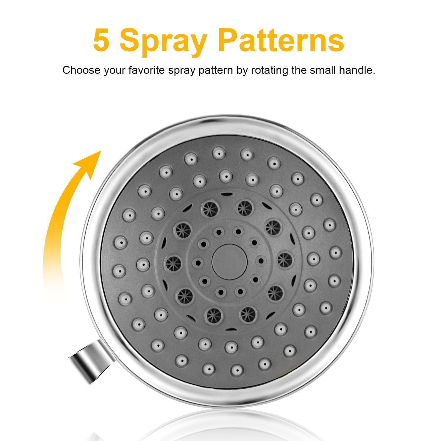 High Pressure Shower Head - 4 Inches Rain Showerhead - 5 Spray Settings view 2
