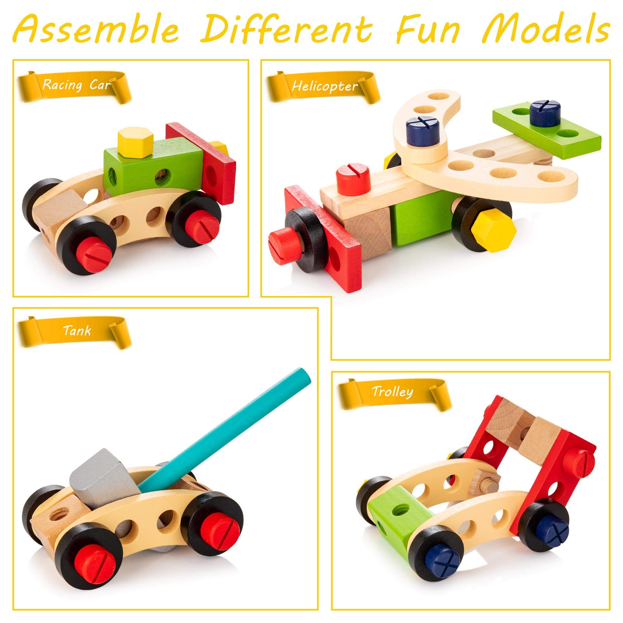 Tool Kit for Kids, Wooden Toddler Tools Set Including Tool Box & DIY Stickers view 2