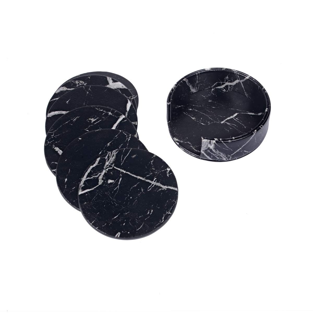 Coasters for Drinks, 6 PCS Premium PU Leather Drink Coasters with Holder, Heat view 3