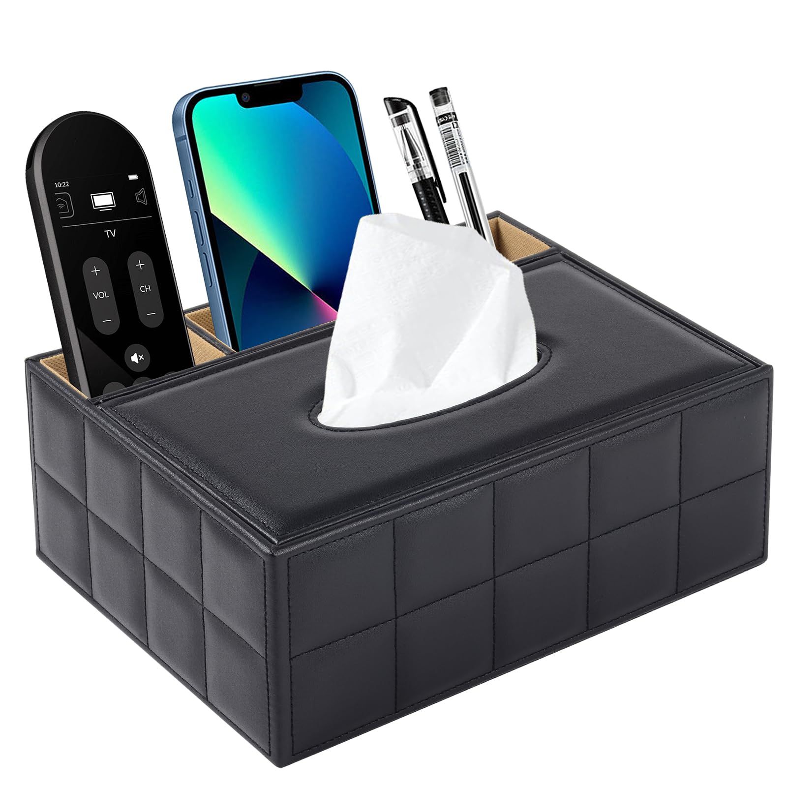 PU Leather Multifunction Rectangular Tissue Box Cover and Remote Control Caddy