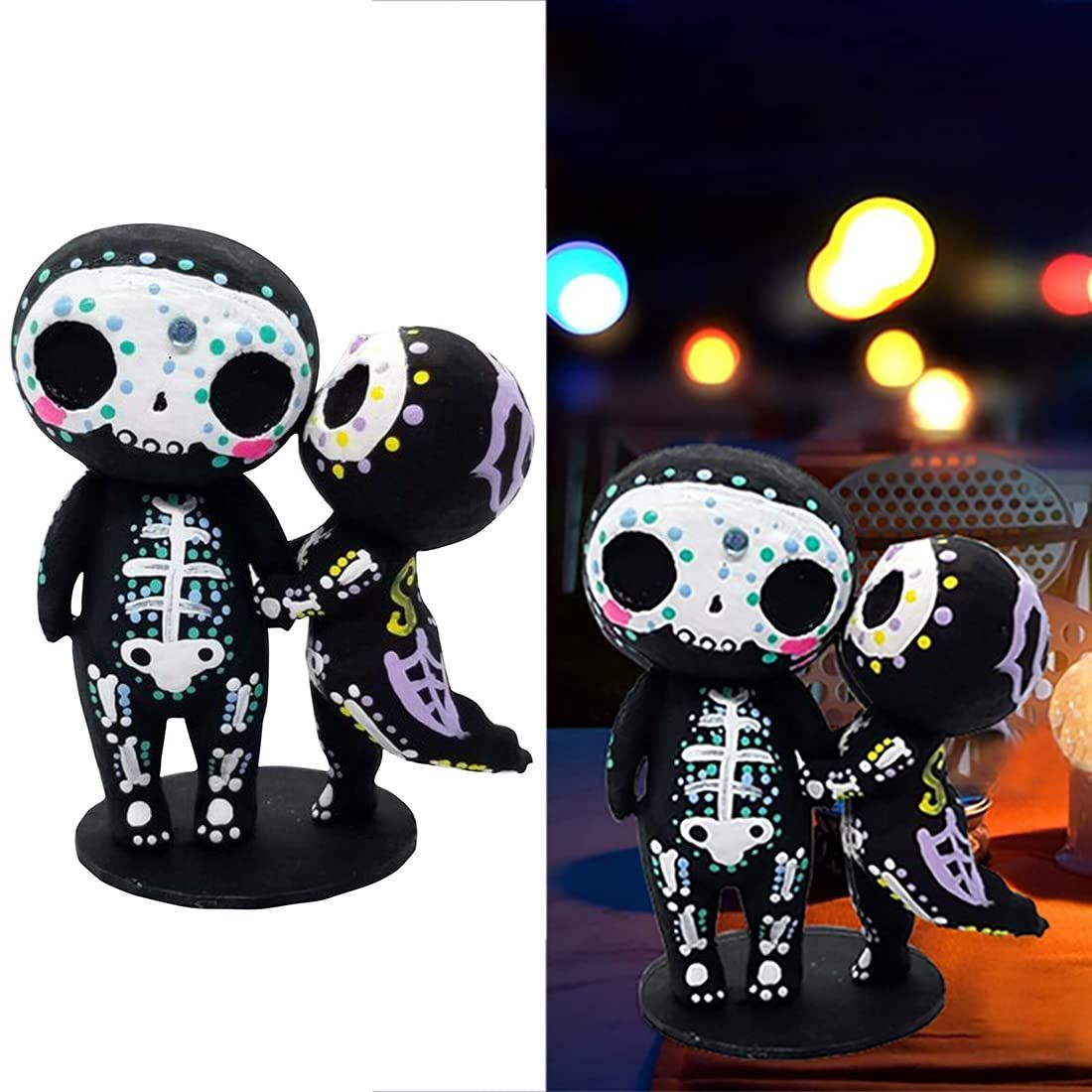 Sugar Skull Couple Figurine Statue Couples Cute Skeleton Mexican Halloween Day view 4