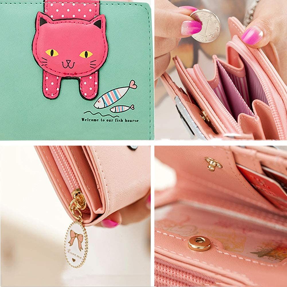 Girls,Faux Leather Wallet Cute Cat Wallet Cat Pattern Purse Coin Holder Card view 3
