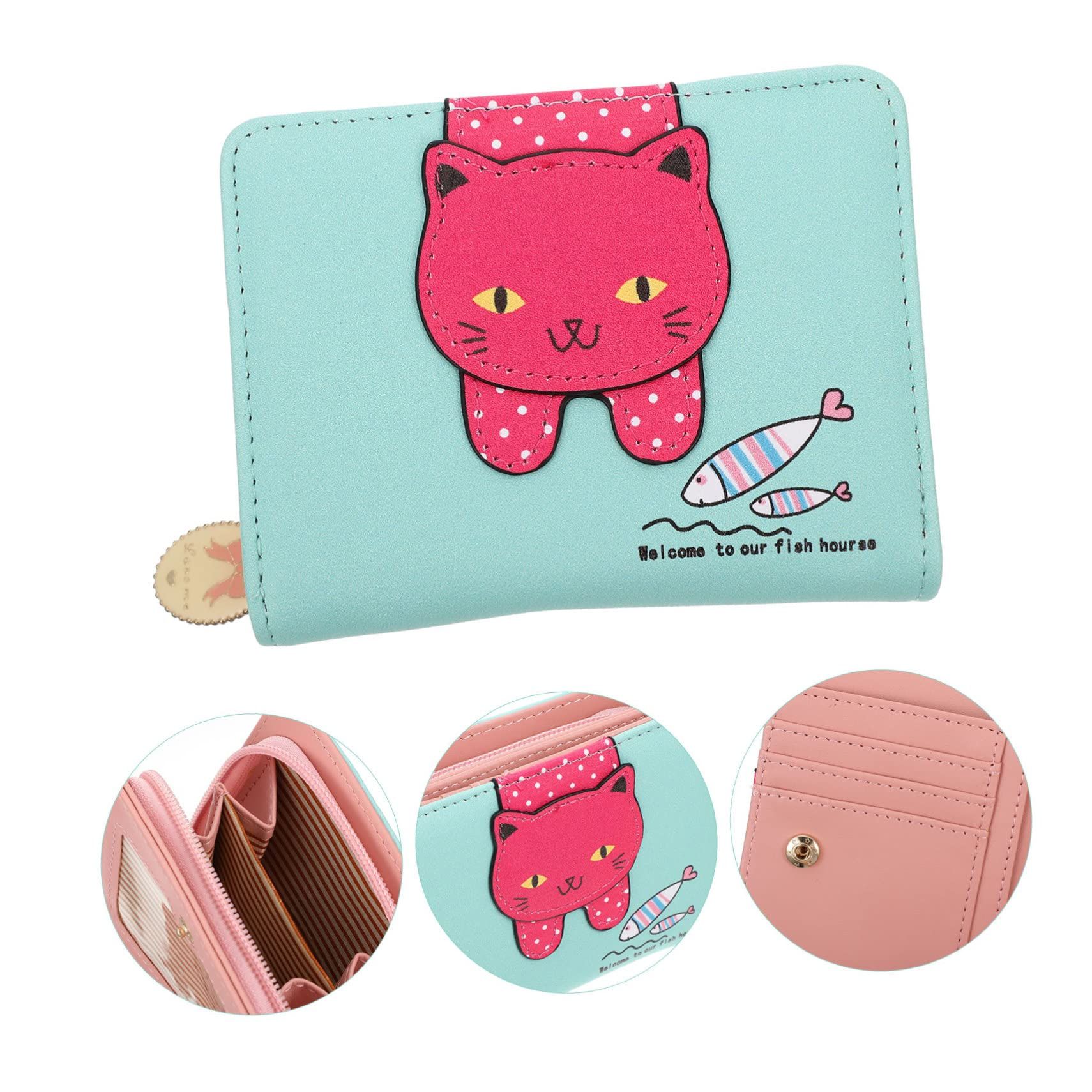 Girls,Faux Leather Wallet Cute Cat Wallet Cat Pattern Purse Coin Holder Card view 4
