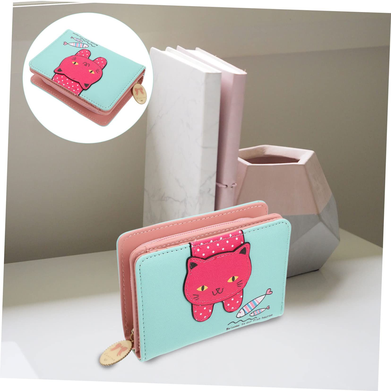 Girls,Faux Leather Wallet Cute Cat Wallet Cat Pattern Purse Coin Holder Card view 5