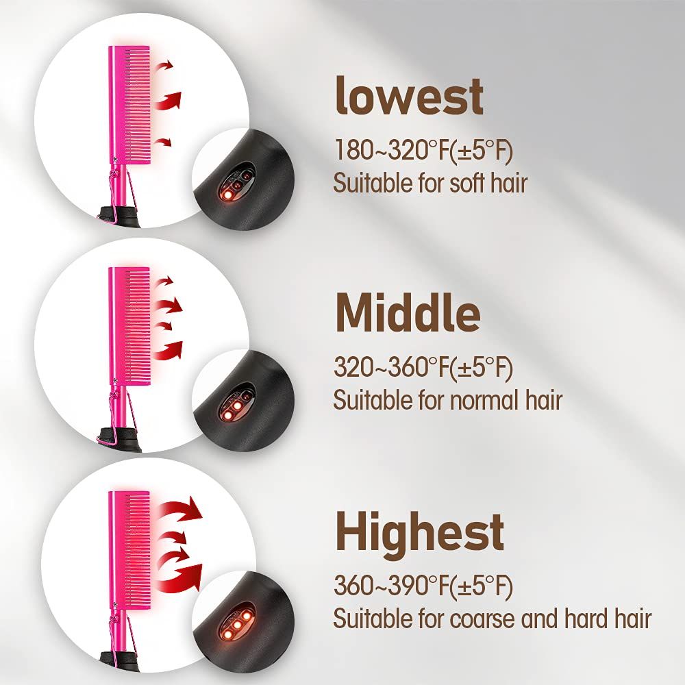 Pink Hot Comb Electric Hot Comb Heating Pressing Combs Hair Straightening Hot view 3
