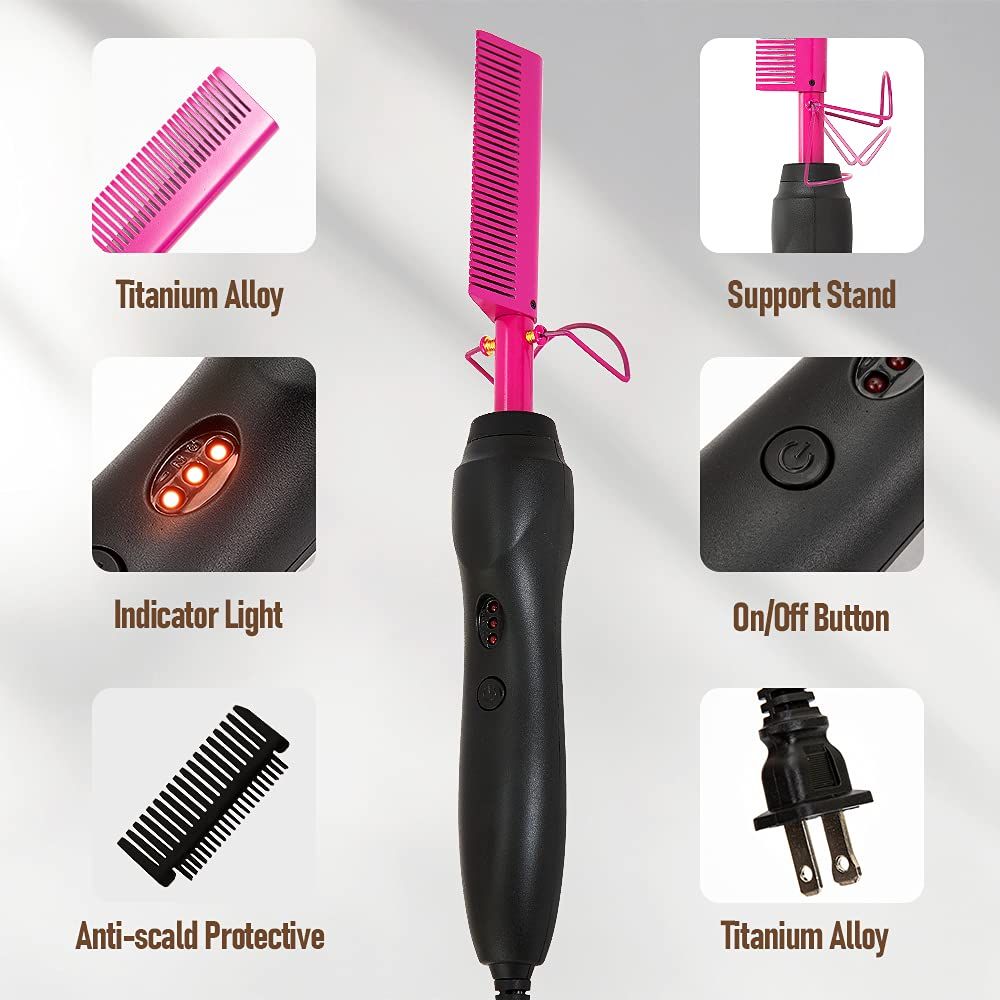 Pink Hot Comb Electric Hot Comb Heating Pressing Combs Hair Straightening Hot view 4
