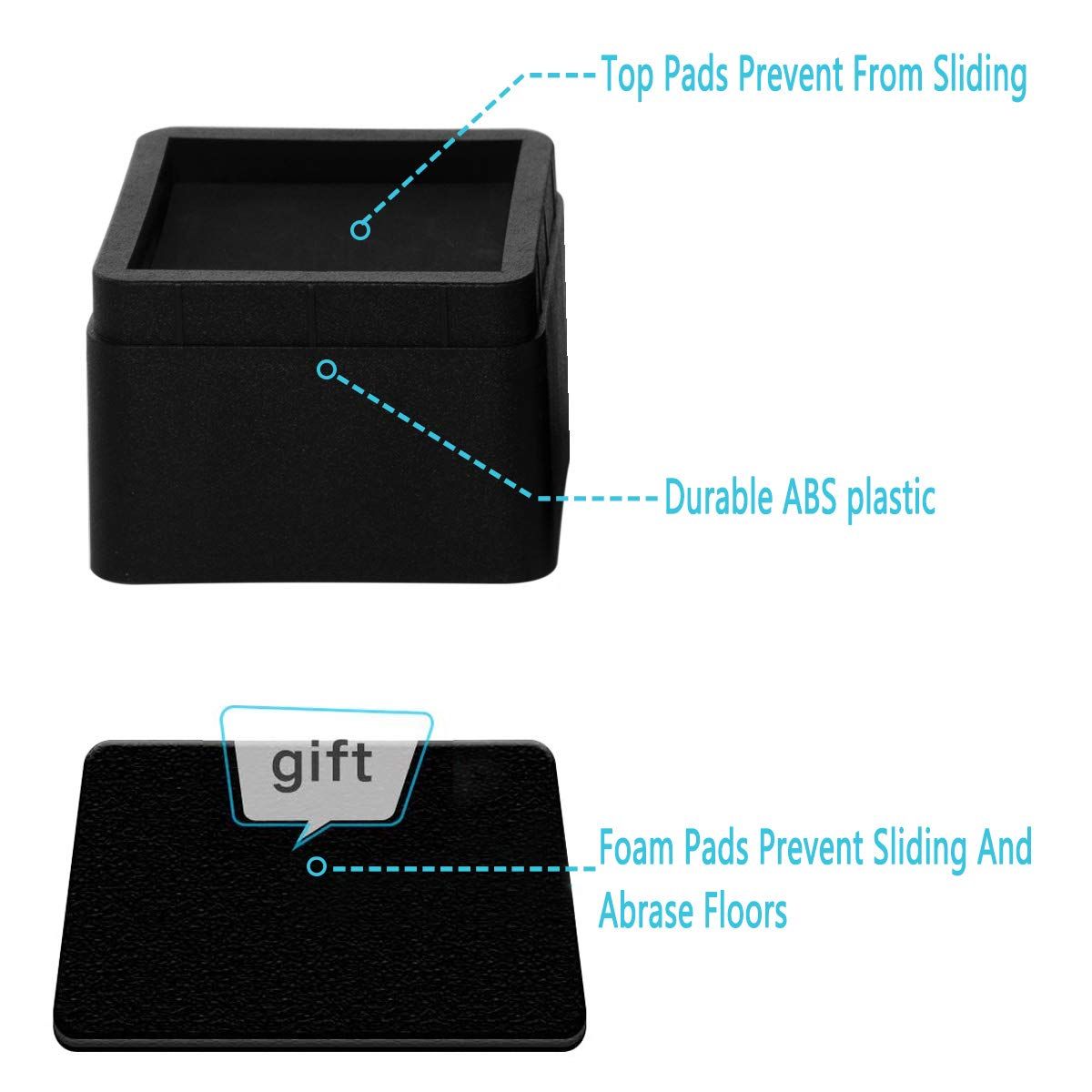 4pc Bed Risers inch Heavy Duty Furniture Risers for Sofas Table Couch Lift view 3