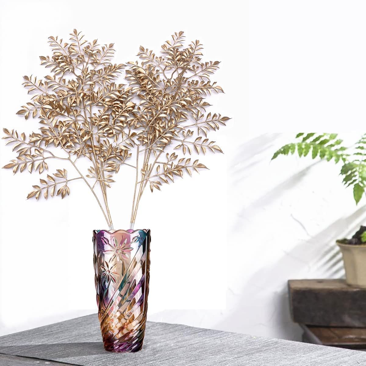 2pc Gold Ferns Artificial Plants Large Tall Christmas Decorations view 2