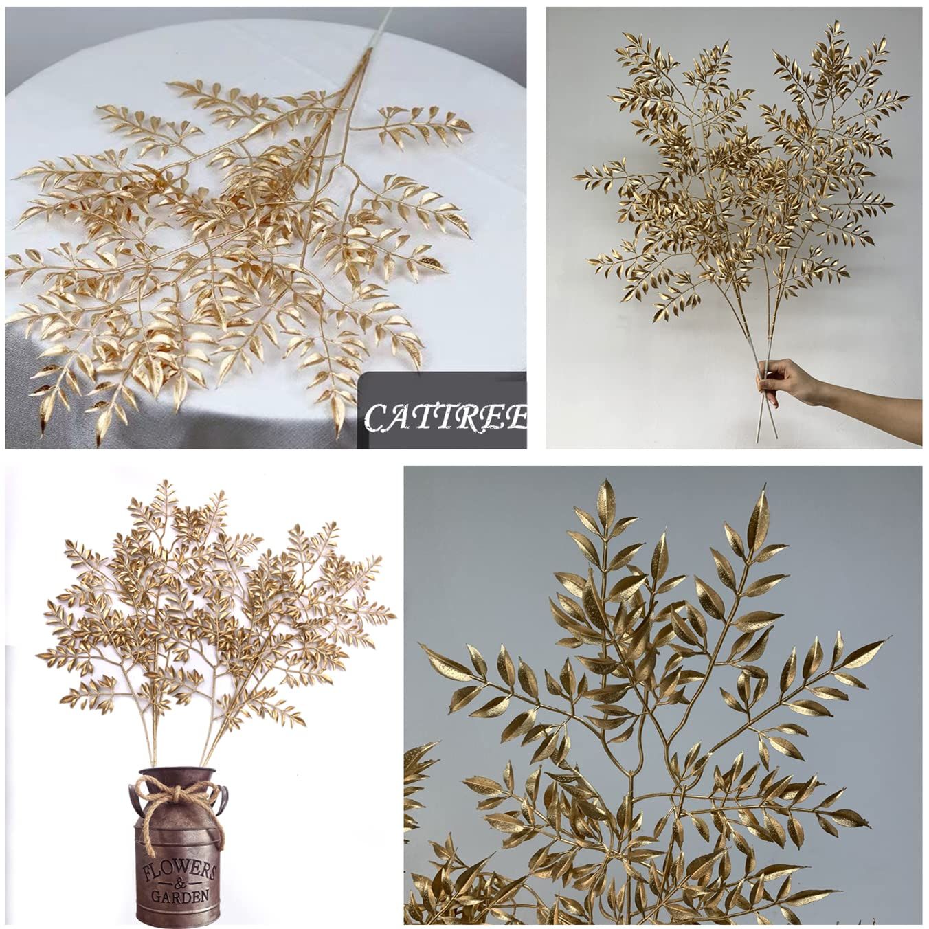 2pc Gold Ferns Artificial Plants Large Tall Christmas Decorations view 3
