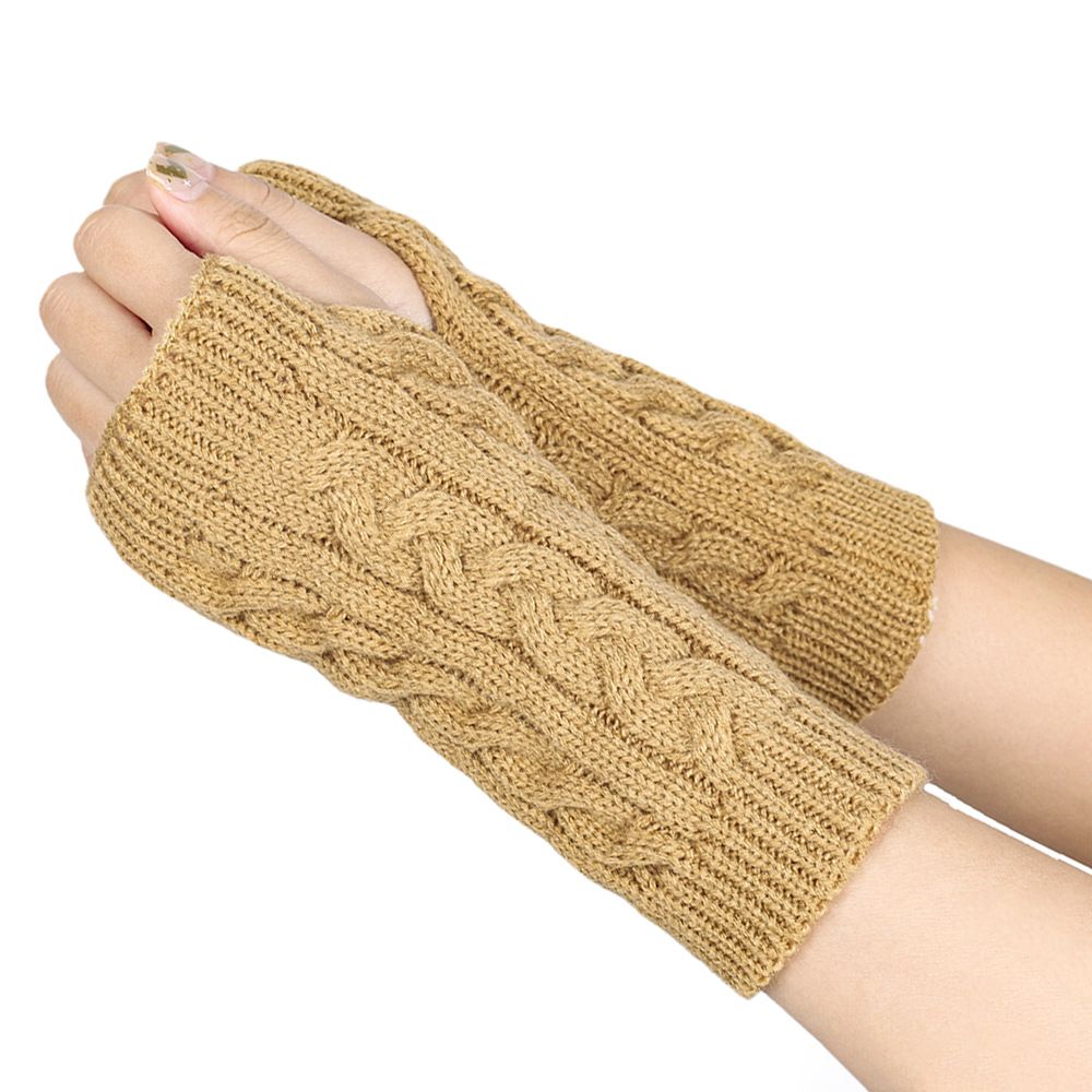 Women's Knit Arm Warmers Fingerless Gloves Thumb Hole Gloves Mittens for view 8