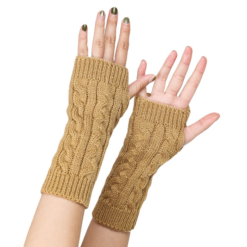 Women's Knit Arm Warmers Fingerless Gloves Thumb Hole Gloves Mittens for view 9